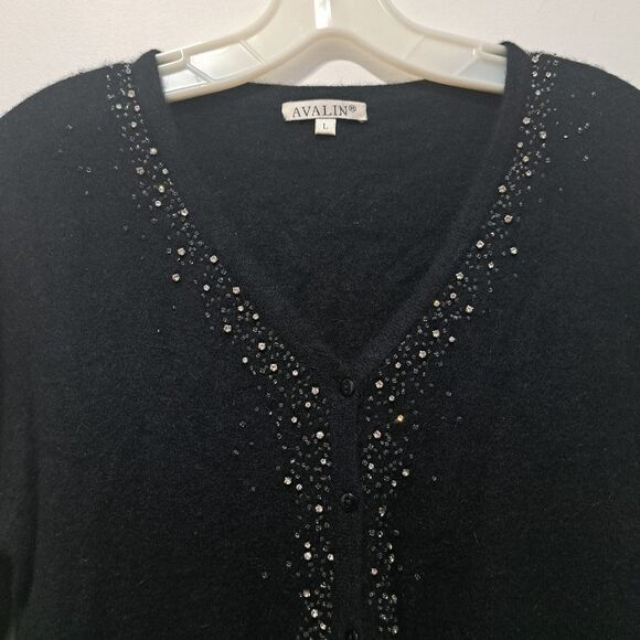 Avalin Angora Rhinestones Embellished Y2K Cardigan Gothic Sweater Large Black - Picture 15 of 15